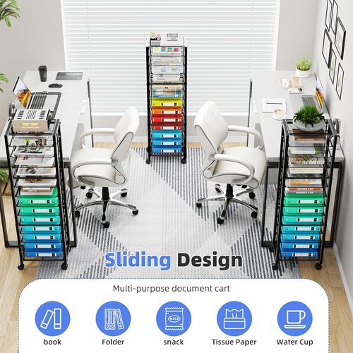 Simple Trending 14-Tier Rolling File Cart - Desk Organizer for Paper Storage | Black