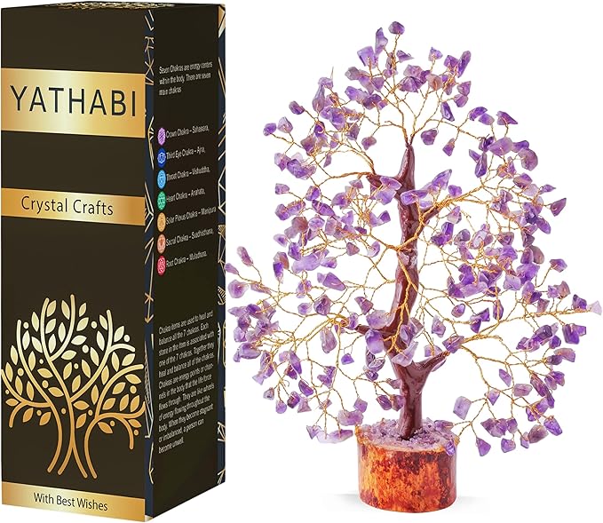YATHABI Amethyst Crystals Tree - Wealth Stones and Crystal - Gemstone for Positive Energy - Purple Tree - Spiritual Gift - Chakra Decor