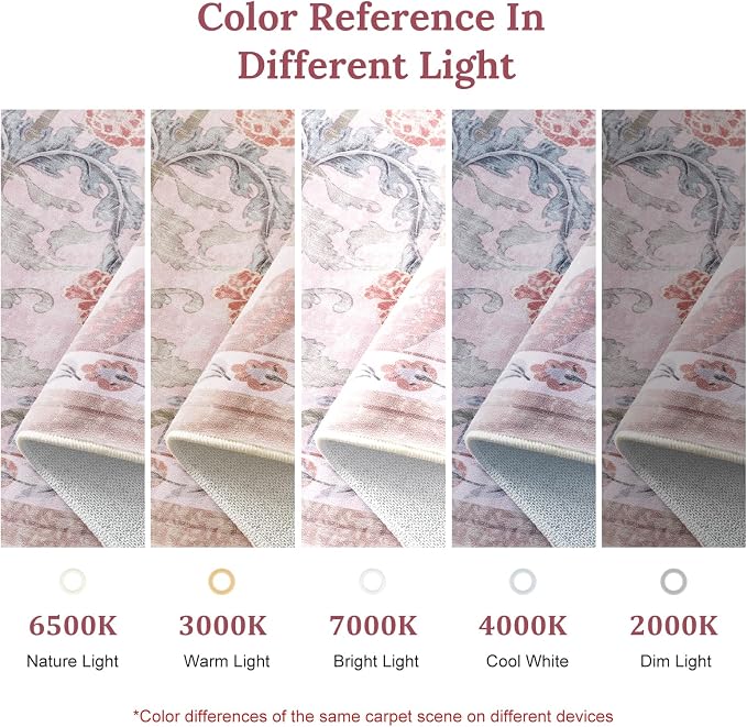 AMTOVO 9x12 Washable Area Rugs for Living Room, Non-Slip&Non-Shedding Floral Large Soft Boho Vintage Print Carpet for Bedroom Girls Room Dorm Dining Room Farmhouse Nursery Home Office, Pink