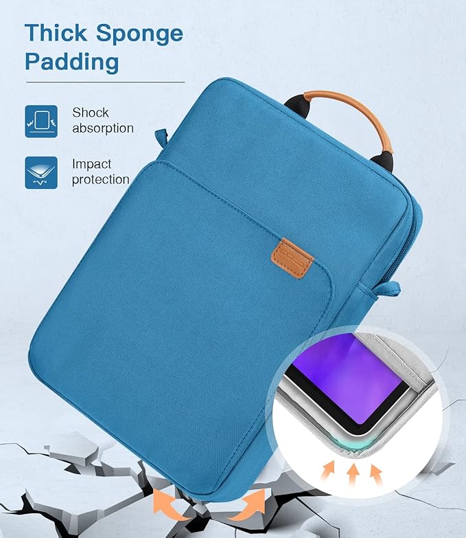 MoKo 9-11 Inch Tablet Sleeve Bag Handle Carrying Case with Shoulder Strap Fits 11inch iPad Air M3, iPad A16 2025, iPadPro 11", iPad10/9/8/7th Gen 10.2, Air 5/4th 10.9, Tab S8/S9 11", Peacock Blue