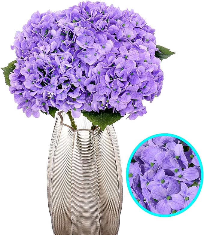 Kimura's Cabin 5Pcs 21inch Lifelike Faux Hydrangea Flowers Real Touch Latex Hydrangeas Long Stem with Leaves Artificial Hydrangea Bouquet for Home Wedding Baby Shower Birthday Party Decoration（Purple）