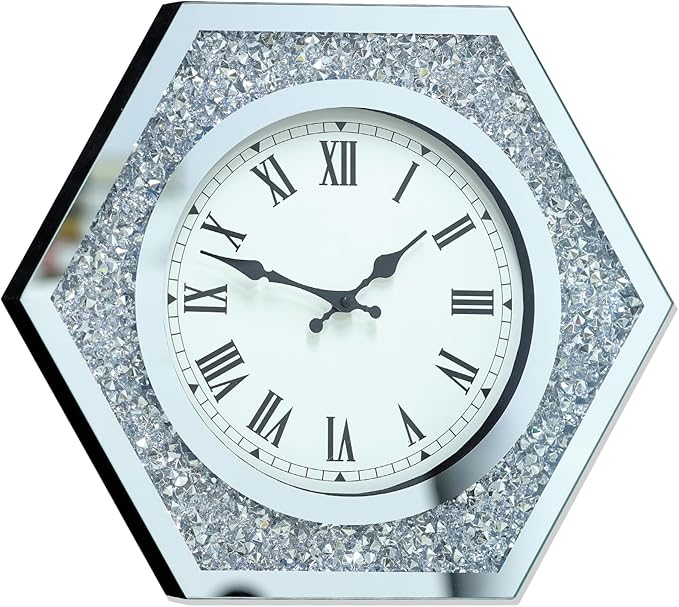 Large Wall Clock for Living Room Decor Crystal Crush Diamond Mirrored Sparkle Twinkle Bling Modern Wall Clock Big Silver Mirror Home Decorative 20 inch Silent Wall Clock for Indoor Decor