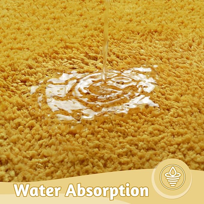 Uphome Bathroom Runner Rug, Large Water Absorbent Cute Bath Mat Non Slip Washable, 24x60 Soft Irregular Shaped Shaggy Microfiber Bath Runner Rug for Floor, Bathtub, Bedroom, Yellow