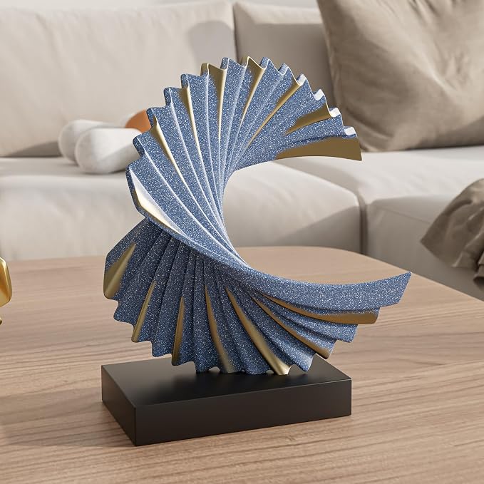 Ocean Wave Sculpture Modern Funky Decor Wave Sea Ornament, Resin Statue Home Decor Abstract Statues Office Desk Decor Shelf Decor Accents for Men(Dark Blue)