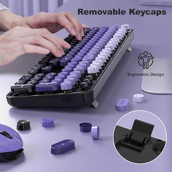 Wireless Keyboard and Mouse Combo, MOWUX Colorful Computer Full Size 2.4G Plug and Play Wireless Typewriter Keyboard and Mouse Set for Computer, Desktop, PC (Black& Purple Gradient)