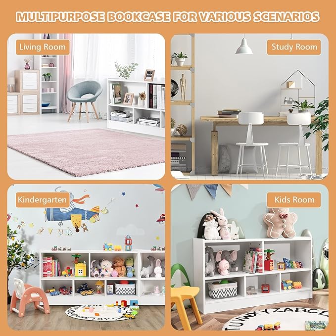 KOTEK Toy Storage Organizer, 5 Cubby Kids Bookshelf, Wooden 3-Tier Bookcase Storage Cabinet, Open Display Book Shelf for Daycare, Nursery, School Classroom, Living Room & Bedroom (White, 5 Cubes)