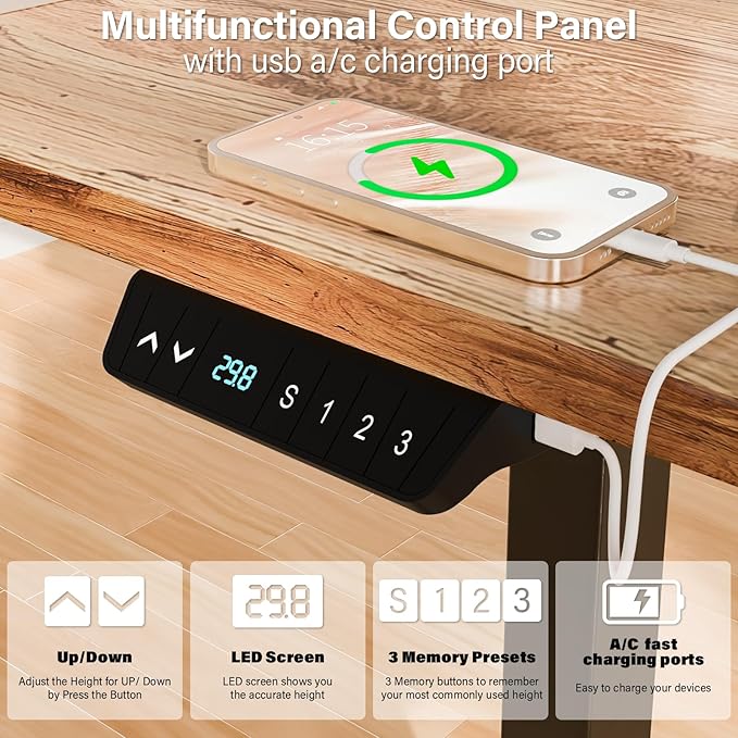 63 x 55 inch L Shaped Standing Desk, Corner Computer Desk, Electric Adjustable Height Stand Up Table, L Sit Stand Desk for Home Office Gaming, Light Rustic
