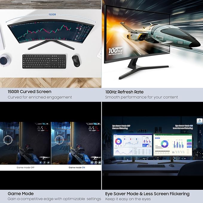 Samsung 32-inch S3 (S39GD) FHD 100Hz Curved Monitor, Game Mode, Eye Saver Mode, Multiple Connectivity with HDMI Port, Built-in Speakers, LS32D39DGANXZA, 2025