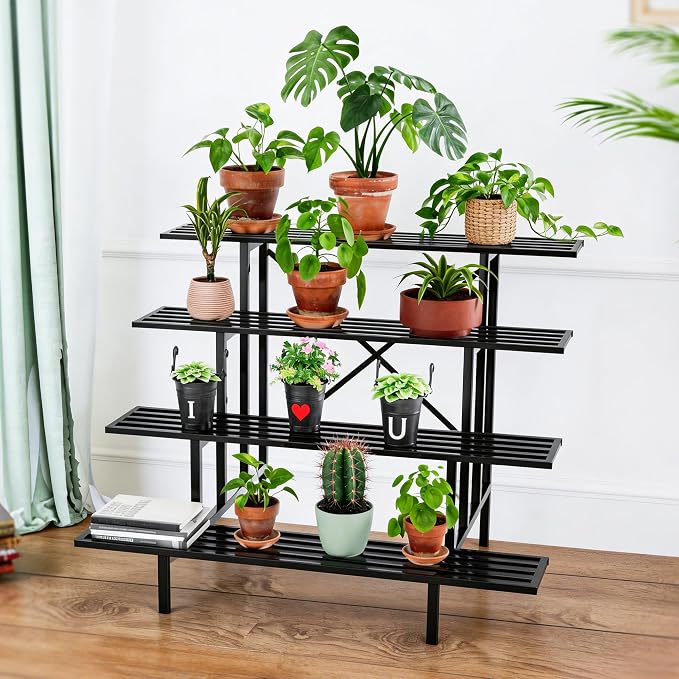 Zhongma 4 Tier Sturdy Metal Plant Stand, L45.67 x W34.65 x H35.83 inch, Heavy Duty Plant Holder for Home Indoor and Outdoor, 880 LBS Capacity & Heavy Duty Construction