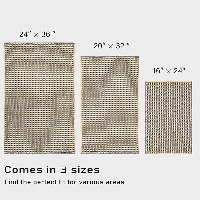 Douceur Waffle Bath mat for Bathroom Floor Non Slip, Super Soft Acrylic Blend Bath Rugs with Tassels, Quick Dry Bathroom Rugs Machine Washable,24" x 36", Grey&Yellow