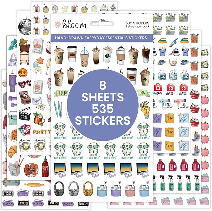 bloom daily planners Vintage Hand-Drawn Everyday Essentials Planner Stickers (535 Stickers) - Variety Pack for Decorating, Planning, Scrapbooking