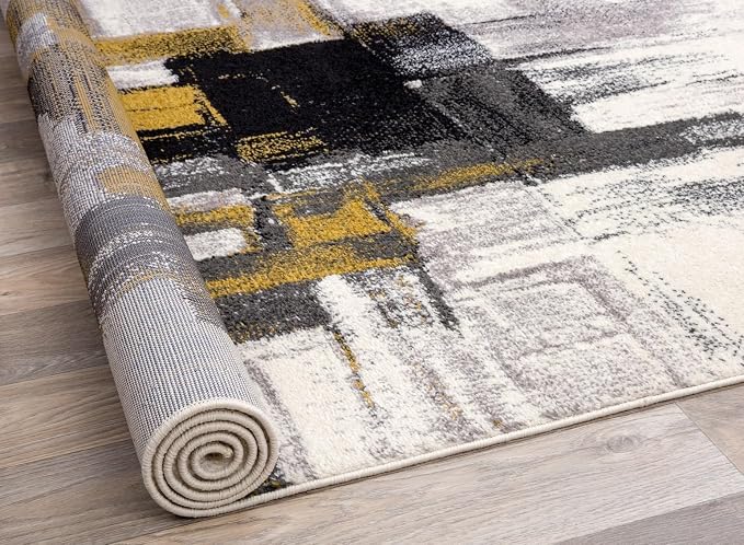 Rugshop Gold Modern Abstract Area Rug — Non-Shedding for Bedroom, Home Office and Entryway 3' x 5'