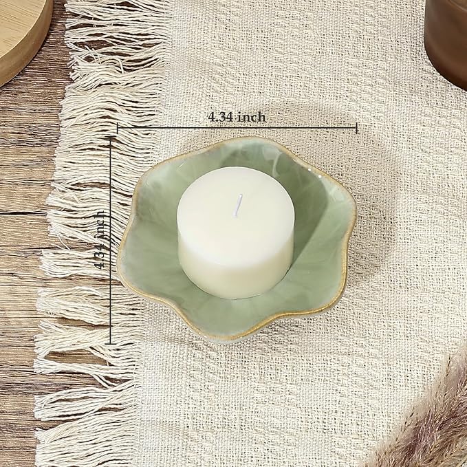 Koythin 2-Piece Ceramic Candle Holder, Aesthetics Candlestick Holders for Tea Lights, Lotus Leaf Shape Candle Stand for Mantle Table, Adorable Vintage Decor for Weddings Dining (Light Green)