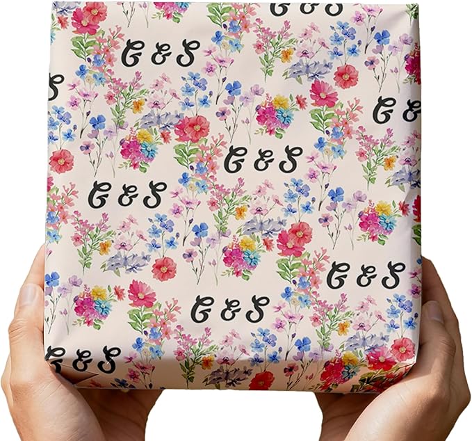 Fosteonix Custom Floral Initials Gift Wrapping Paper, Ideal for Couples Women Men, Personalized Funny Wrapping Paper for Christmas Birthday Wedding Party 58" x 23" Gift Wrap Roll
