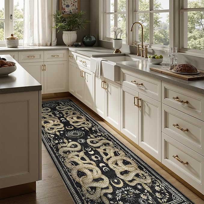 DCX Washable 2x6 Snake Runner Rug, Black Gothic Rug for Living Room, Soft Low Pile Carpet, Kid & Pet Friendly with Rubber Back Non Slip, Stain Resistant Rug for Bedroom Dining Room Office
