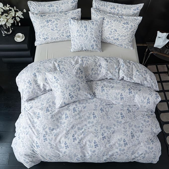 Floral Comforter Set Twin 2 Pieces Soft Bedding Comforter Set Garden Style Chic Blue Floral Print Botanical Flower Comforter for All Seasons 1 Comforter and 1 Pillowcases