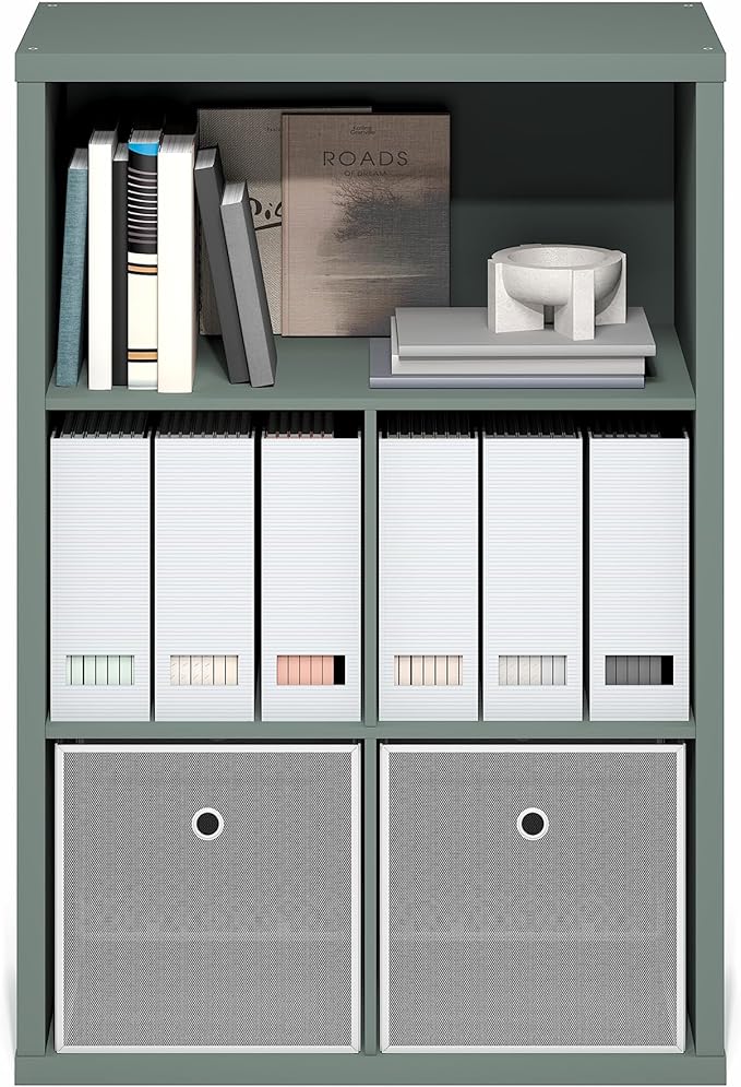 Furinno Cubicle Book Shelf, 5-Cube Extra Thick Frame Bookshelf, Reversible Bookcase with Closed Back, 14.6" x 57.8" x 58", for Living Room, Bedroom, Home Office, Sage Green