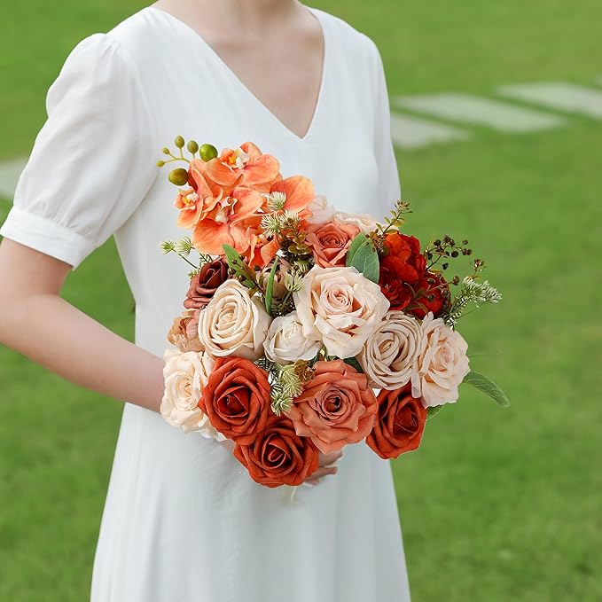 Artificial Flowers Combo, Fake Flowers for DIY Tables Centerpieces Baby Shower Bridal Shower Wedding Bouquet Arrangements Party Candle Holder Cake Decor Flower Home Decorations