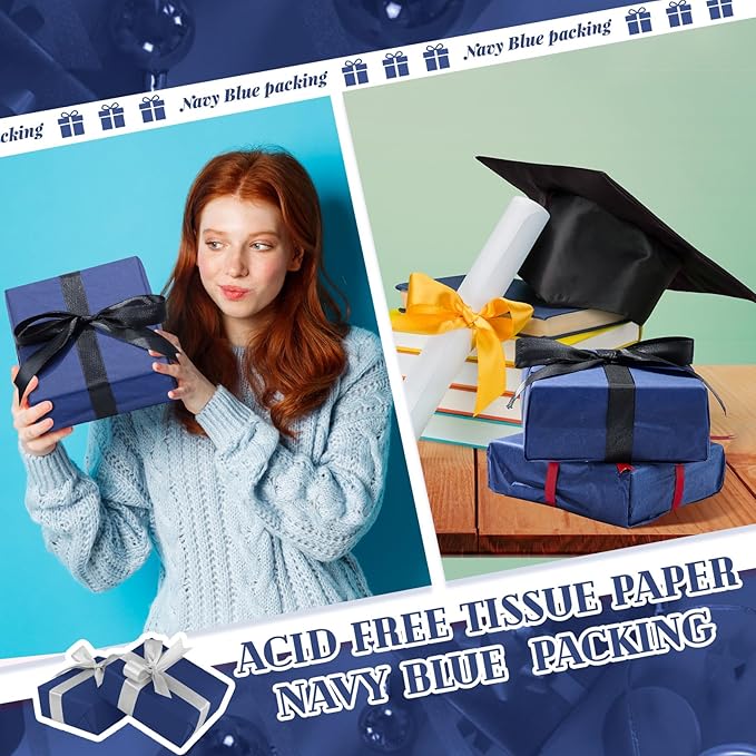 Qilery 500 Sheets Navy Blue Tissue Paper Bulk for Gift Bags 15 x 20 Inch Acid Free Packaging Wrapping Paper Sheets for Winter Hanukkah Christmas Decor DIY Crafts, Birthday Party, Shipping Packing
