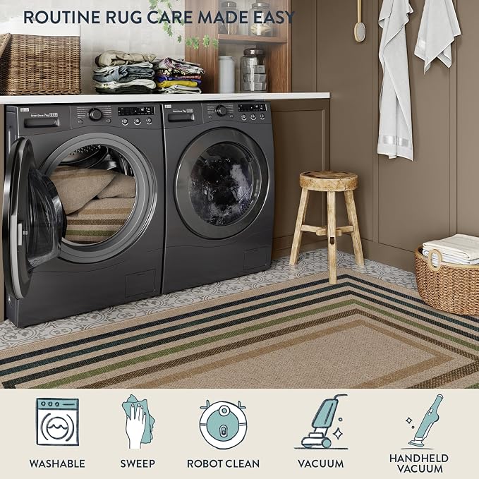 Lahome Enfys Modern Geometric Easy Jute Rug, Washable 5x7 Indoor Outdoor Rugs Farmhouse Large Dining Room Bedroom Carpet, Contemporary Non Slip Natural Throw Mat for Backyard Office RV