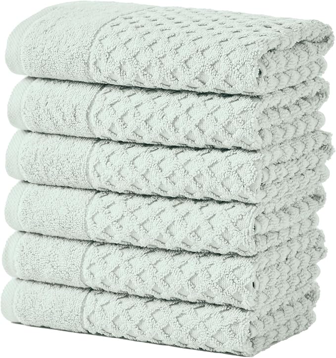 Great Bay Home Hand Towels - 100% Cotton 6 Pack 26x16 Hand Towel Set - Absorbent, Durable, Quick-Dry Towels for Bathroom (Pastel Blue)
