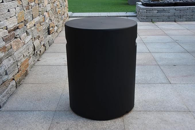 AMS Fireplace | Elementi 20lb Propane Tank Cover (Cylinder Smooth - Black) | GFRC, Black Color, Round Shape, Size - 15.7 x 15.7 x 20 inches | Suited for Propane Tank Fire Pit