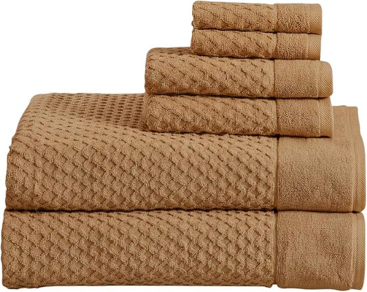 Great Bay Home Bath Towels - 100% Cotton 6 Piece Bath Sheet Set - Diamond Waffle Weave - Absorbent, Durable, Quick-Dry Towels for Bathroom (Mocha)