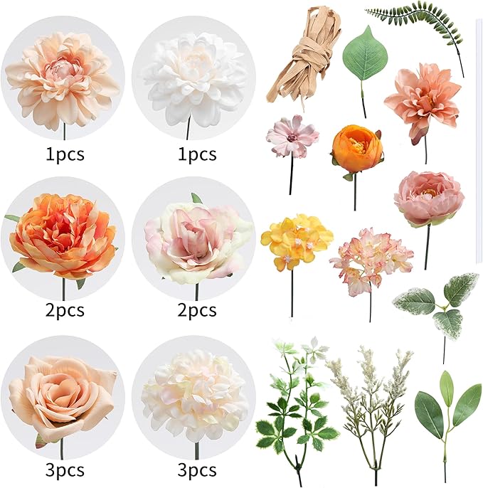 Artificial Flowers Combo, Fake Flowers for DIY Tables Centerpieces Baby Shower Bridal Shower Wedding Bouquet Arrangements Party Candle Holder Cake Decor Flower Home Decorations