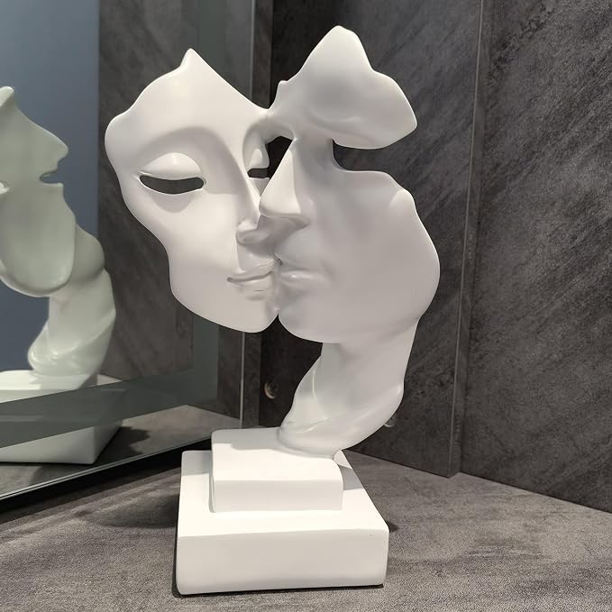 Couples Kiss Sculpture,White Thinker Resin Statue Ornaments,Silence is Gold Abstract Art Figurine,Abstract Style Sculptures,Living Room Desk Decorations,Bookshelf Decorative Objects