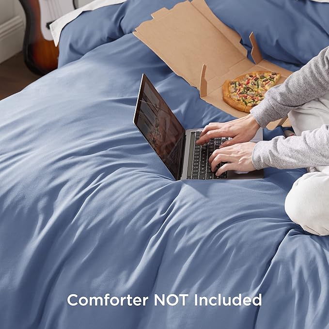 Bedsure Duvet Cover King Size - Soft Double Brushed Bedding Set for Kids & Adults, Zipper Closure, 3 Pieces, Includes 1 Duvet Cover (104"x90") & 2 Pillow Shams, NO Comforter, Slate Blue