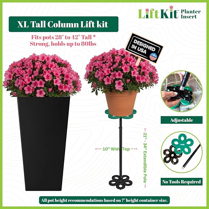 XL Tall Column Plant Riser Fill Bottom of Tall Flower Pots and XL Plant Containers | Indoor and Outdoor (20-34" Rise, 10" Base, 10" Top)