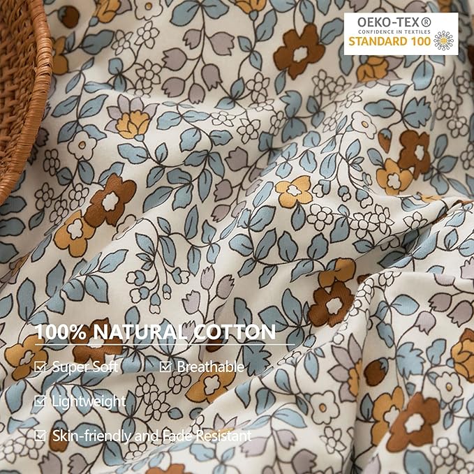 EAVD Vintage Style Garden Botanical Floral Duvet Cover Queen Soft 100% Jersey Knit Cotton Floral Bedding Set for Girls Women with 2 Pillowcases Reversible Comforter Cover with Zipper Closure,Adult