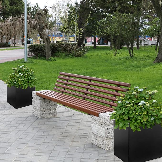 Galvanized Steel Planter Box Black Metal Planter Square Indoor Outdoor Planters Cube Steel Heavy Duty 16Inch Powder Coating Modern Commercial Residential for Patio, Yard, Garden