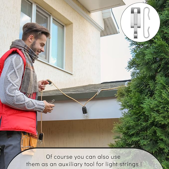Moxweyeni 192 Pieces Heat Cable Roof Gutter Clips Christmas Light Clips 1.8" De Icing Cable Xmas Light Hooks and Spacers Set Outdoor Decor