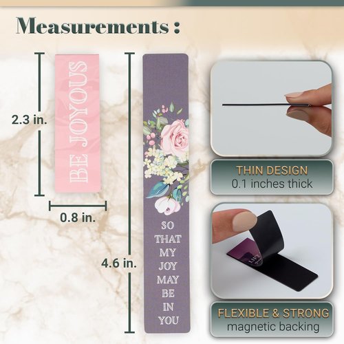 Christian Art Gifts Magnetic Scripture Bookmark Set - Inspirational Floral Bible Verse Pagemarkers, 6-Pack (2.3” x 0.8”)