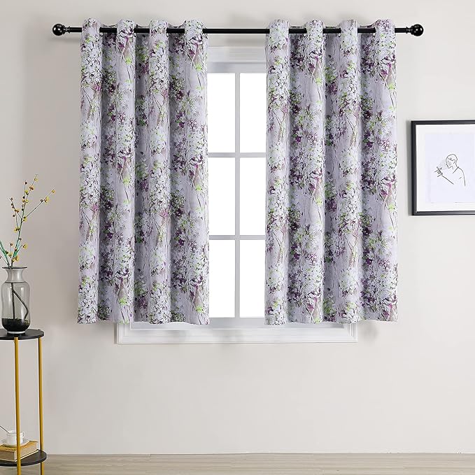 MYSKY HOME Purple Curtains 72 inches Long Thermal Insulated Curtains 2 Panels for Living Room Bedroom Vintage Floral Printed Curtains with Grommet