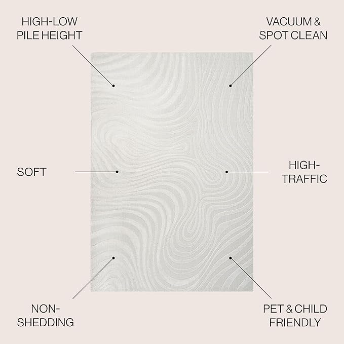 JONATHAN Y Maribo High-Low Abstract Striped Cream/Ivory 5x5 Square Indoor/Outdoor Area Rug, Pet Friendly, Non-Shedding, Stain Resistant, Easy-Cleaning for Backyard, Patio, Porch (SCN103A-5SQ)