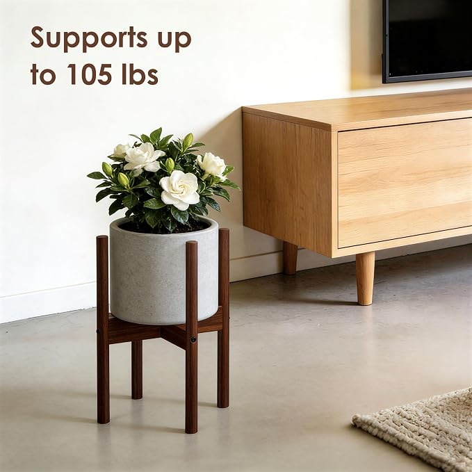 ALIGADO 2 Pack Bamboo Plant Stands Indoor, for Up to 10 Inch Pots, Built to Fit Corners, Sturdy & Stable Design, Walnut Finish