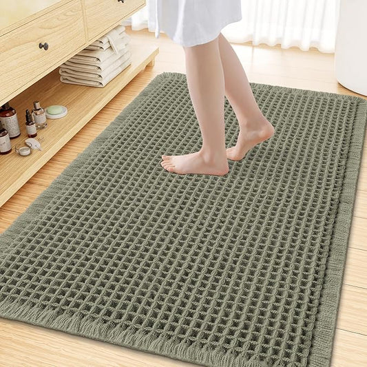 Smiry Waffle Bath Mat 59x35, Extra Soft Absorbent Bathroom Rugs, Non Slip Machine Washable Quick Dry Bath Rugs for Bathroom Floor, Tub, Shower, Home Decor Accessories, Green