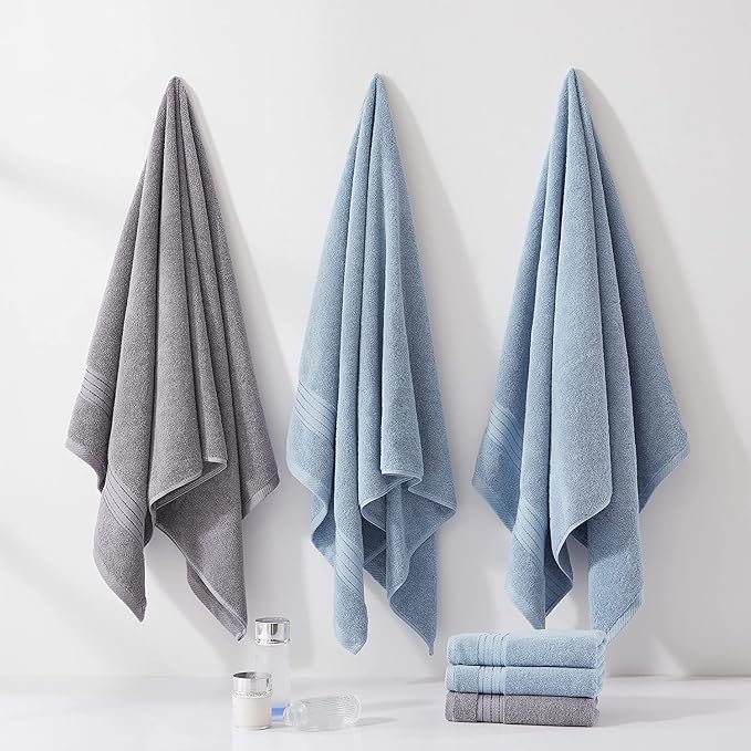 COZYART Light Blue Towels Set for Bathroom 3Pcs, Turkish Cotton Bath Towels Sets for Bathroom Soft Highly Absorbent 650 GSM with 1 Bath Towel, 1 Hand Towel, 1 Washclothe
