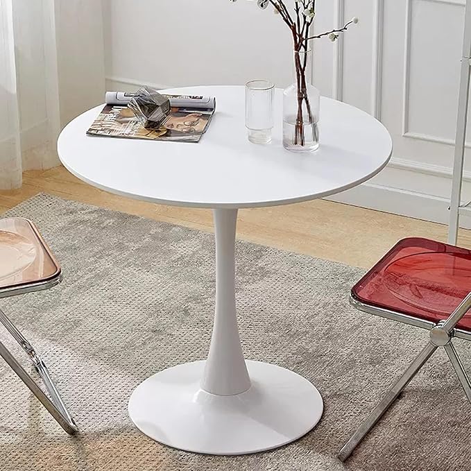 31.5" Tulip Table for 2-4 Persons Modern Round Dining Room Table, Mid-Century Modern White Small Kitchen Table with MDF Wooden Top, Leisure Coffee Table for Living Room, Dining Room, Office