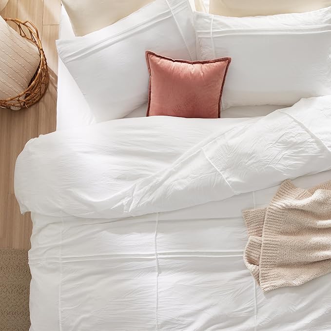 Bedsure Grid Boho Duvet Cover King Size - Shabby Chic Tufted Boho Bedding Set, 3 Pieces Shabby Chic Home Bedding for All Seasons, Includes 1 King Duvet Cover & 2 Pillowcases (White, 104" x 90")