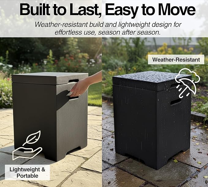 HillAethel 21-Inch Outdoor Propane Tank Cover, Small Side Table,Square Weatherproof Gas Tank Cover for Outdoor Fire Pit Table and Grill, Store 20lb Propane Gas Tank,Removable Lid,Dark Grey