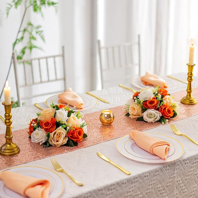Flower Centerpieces for Wedding Tables: Wedding Table Decorations Orange Flower Balls Centerpieces for Engagement Cerebration Party Center Pieces 6 Packs