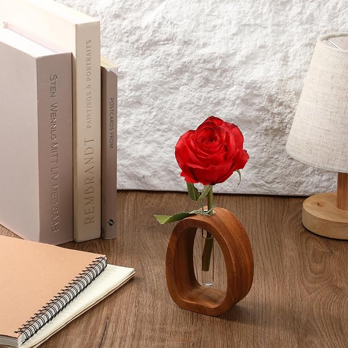 Solid Wood Frame Glass Test Tube Vase Desk Hydroponic Plant Modern Wooden Glass Test Tube Vase Walnut Wood Terrarium Planter Desk Plant Decor Boho Plant Stand for Hydroponics Walnut Enhances Home