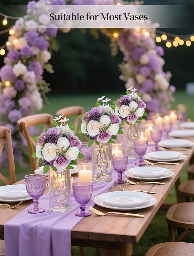 BLOSMON Artificial Flowers Ball Wedding Centerpieces 2 Pcs Lilac Rose Artificial Flower Center Pieces Decoration for Table Silk Kissing Ball Faux Floral Bouquet Arrangements for Home Party DIY Decor