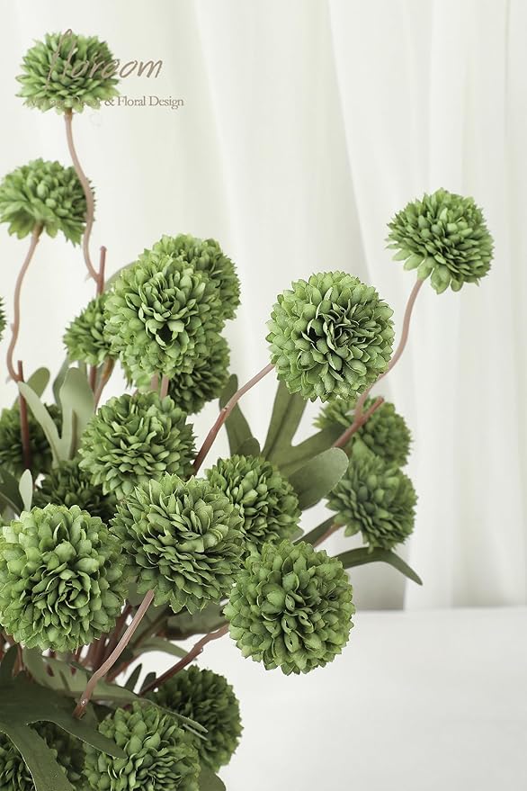 Floroom 5pcs Olive Green Faux Silk Mums Artificial Flowers, Bulk Fake Small Mini Chrysanthemums with Stems for DIY Wedding Centerpieces Floral Arrangements Vase Fillers Home Decorations