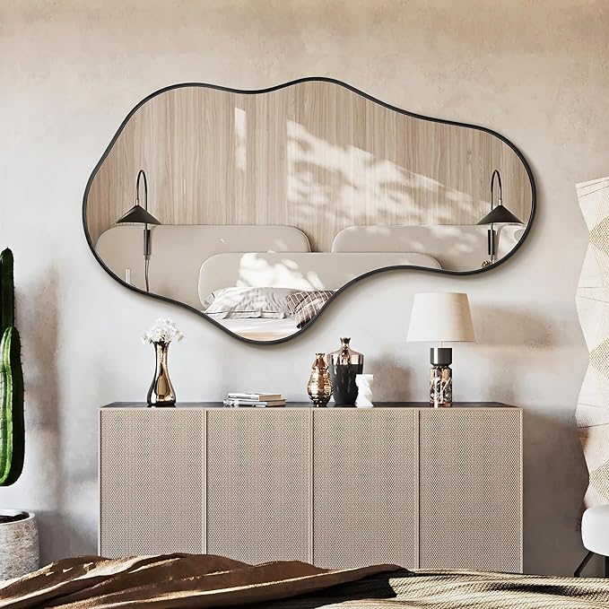 Dorlicecass Mirror Full Length - Wall Mirrors Decorative 26"x 43" Asymmetrical Abstract Aviation Aluminum Alloy Frame Unique for Bathroom, Bedroom, Living Room, Cloakroom, Entryway Black