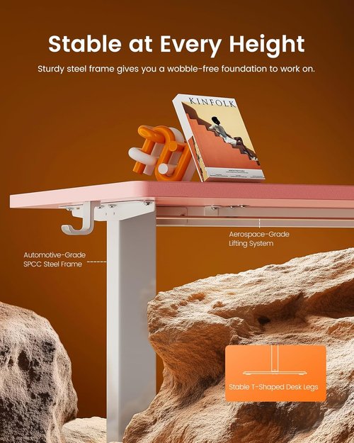 ErGear Adjustable Electric Standing Desk - 48"x24" Sit-Stand Home Office Desk in Pink
