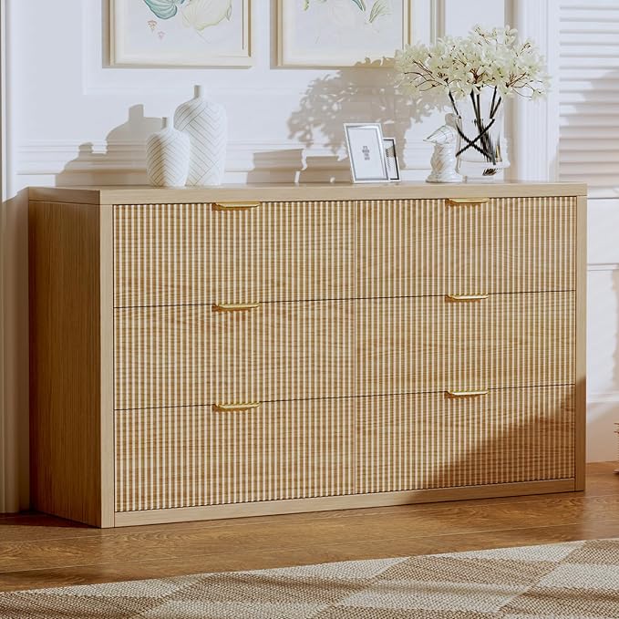 55.12" Modern Chest of Drawer, 6 Deep Drawers,Clothes Organizer,Large Storage Cabinet for Living Room, Bedroom,Dresser TV Stand, Wood Drawer Organizer for Living Room, Hallway, Lumber